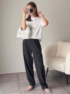 「Emma Taylor（エマテイラー）の【新色追加！】シルクタッチスムース大人ロゴプリントTシャツ（Tシャツ/カットソー、その他）」を使った、STYLEDOORさん（レディース・157cm）の春コーディネート