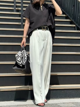 「Emma Taylor（エマテイラー）の【着ごこちシリーズ】フロント2WAYファスナープルオーバー（Tシャツ/カットソー、ブラック系）」を使った、STYLEDOORさん（レディース・165cm）の夏コーディネート