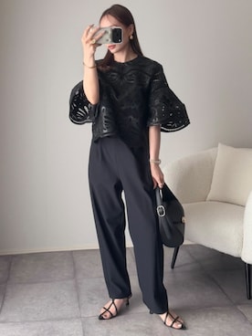 「Emma Taylor（エマテイラー）の大人シルキーグログランカーブパンツ（その他パンツ、ブラック系）」を使った、STYLEDOORさん（レディース・157cm）の春コーディネート