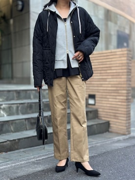 「アイテム（ノーカラーコート）」を使った、STYLEDOORさん（レディース・165cm）の冬コーディネート