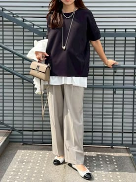 「Emma Taylor（エマテイラー）の【着ごこちシリーズ】ダブルスリーブプルオーバー（Tシャツ/カットソー、ブラック系）」を使った、STYLEDOORさん（レディース・165cm）の夏コーディネート
