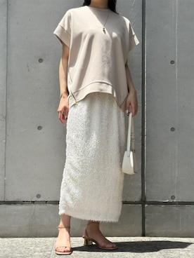「Emma Taylor（エマテイラー）の再入荷！【着ごこちシリーズ】サイドZIPクルーネックプルオーバー（Tシャツ/カットソー、ベージュ系）」を使った、STYLEDOORさん（レディース・158cm）の春コーディネート