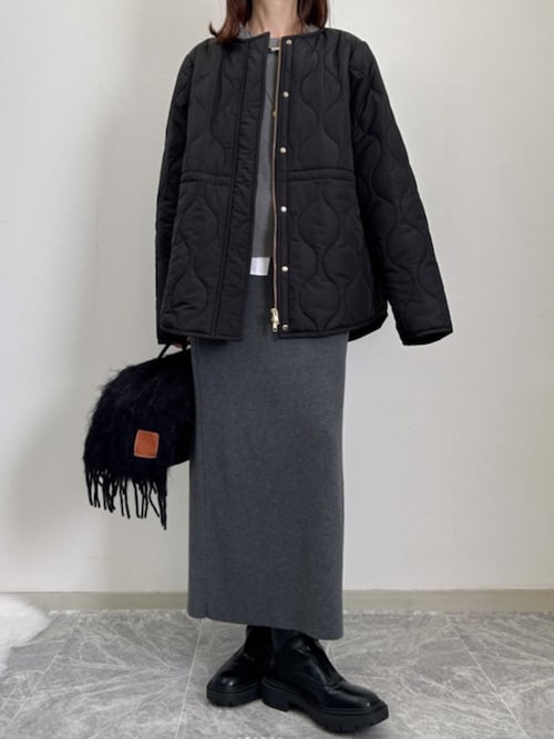 春アウター】キルティングノーカラーハーフコート（ノーカラーコート