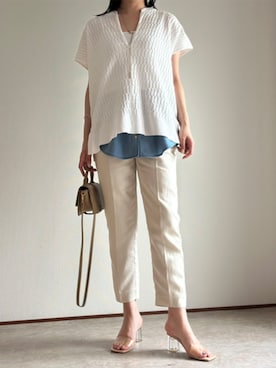 「Emma Taylor（エマテイラー）のドッキングライトデニムヘムレイヤードキャミソール（Tシャツ/カットソー、ブルー系）」を使った、STYLEDOORさん（レディース・158cm）の春コーディネート