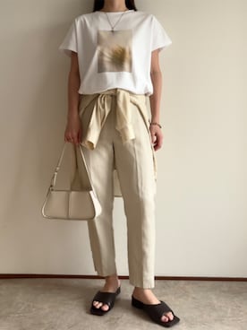 「Emma Taylor（エマテイラー）のシルクタッチスムースドルマンアソートプリントTシャツ（Tシャツ/カットソー、ホワイト系）」を使った、STYLEDOORさん（レディース・158cm）の春コーディネート