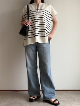 「Emma Taylor（エマテイラー）のフロント2wayニットトップス（ニット/セーター、ホワイト系）」を使った、STYLEDOORさん（レディース・157cm）の春コーディネート