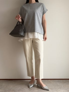 「Emma Taylor（エマテイラー）の【長さ調整可能◎】エアリージャガードヘムレイヤードキャミソール（キャミソール、ホワイト系）」を使った、STYLEDOORさん（レディース・157cm）の春コーディネート