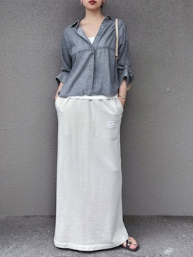 「Emma Taylor（エマテイラー）の【日焼け・冷房対策】シアーデニムバックフレアシャツ（シャツ/ブラウス、グレー系）」を使った、STYLEDOORさん（レディース・165cm）の夏コーディネート