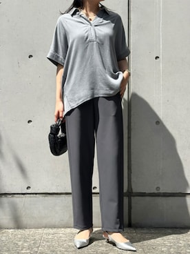 「Emma Taylor（エマテイラー）の大人シルキーグログランカーブパンツ（その他パンツ、グレー系）」を使った、STYLEDOORさん（レディース・157cm）の春コーディネート