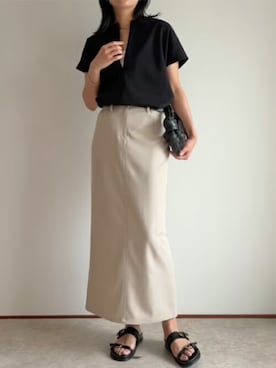「Emma Taylor（エマテイラー）の【着ごこちシリーズ】フロント2WAYファスナープルオーバー（Tシャツ/カットソー、ブラック系）」を使った、STYLEDOORさん（レディース・165cm）の夏コーディネート