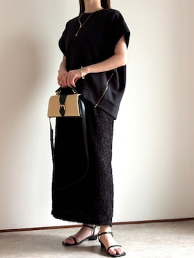 「Emma Taylor（エマテイラー）の【着ごこちシリーズ】ライトダンボールサイドZIPクルーネックプルオーバー（Tシャツ/カットソー、ブラック系）」を使った、STYLEDOORさん（レディース・158cm）の春コーディネート
