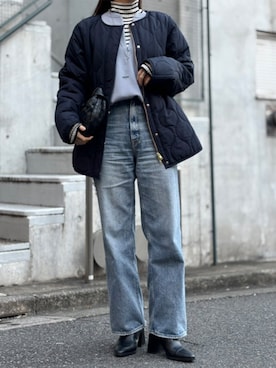 「アイテム（ノーカラーコート）」を使った、STYLEDOORさん（レディース・158cm）の冬コーディネート