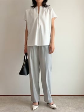 「Emma Taylor（エマテイラー）の【着ごこちシリーズ】フロント2WAYファスナーライトダンボールPO（Tシャツ/カットソー、ホワイト系）」を使った、STYLEDOORさん（レディース・165cm）の夏コーディネート