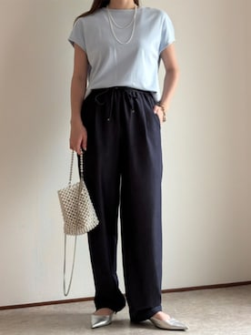 「Emma Taylor（エマテイラー）のシルクタッチスムースバックジッププルオーバー（Tシャツ/カットソー、ブルー系）」を使った、STYLEDOORさん（レディース・158cm）の春コーディネート