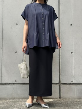 「Emma Taylor（エマテイラー）のライトダンボールタックナロースカート（スカート、ブラック系）」を使った、STYLEDOORさん（レディース・157cm）の春コーディネート