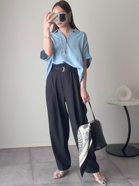 「Emma Taylor（エマテイラー）のデニムバックコクーンスキッパーシャツ（シャツ/ブラウス、ブルー系）」を使った、STYLEDOORさん（レディース・165cm）の夏コーディネート