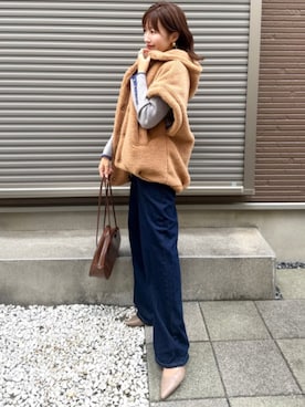 「アイテム（ポンチョ）」を使った、STYLEDOORさん（レディース・155cm）の冬コーディネート