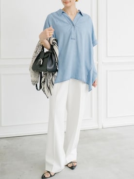 「Emma Taylor（エマテイラー）のデニムバックコクーンスキッパーシャツ（シャツ/ブラウス、ブルー系）」を使った、STYLEDOORさん（レディース・165cm）の夏コーディネート