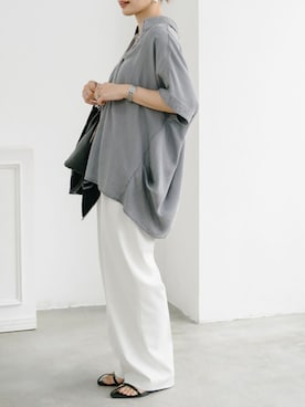 「Emma Taylor（エマテイラー）のデニムバックコクーンスキッパーシャツ（シャツ/ブラウス、グレー系）」を使った、STYLEDOORさん（レディース・165cm）の夏コーディネート