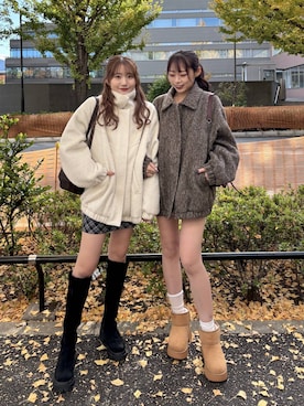 「Heather（ヘザー）の【累計10万本】楽ちんなのに美脚！秋冬No.1ブーツ　インヒールストレッチロングブーツ　571563（ブーツ）」を使った、ちなさん（レディース・159cm）の秋コーディネート