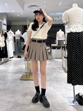 「Heather（ヘザー）のリボンショルダーBAG　129447（ショルダーバッグ、ブラック系）」を使った、ちなさん（レディース・159cm）の春コーディネート