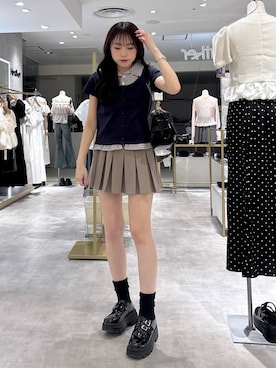 「Heather（ヘザー）のベルト付きアソートプリーツミニスカート　608009（スカート、ベージュ系）」を使った、ちなさん（レディース・159cm）の春コーディネート