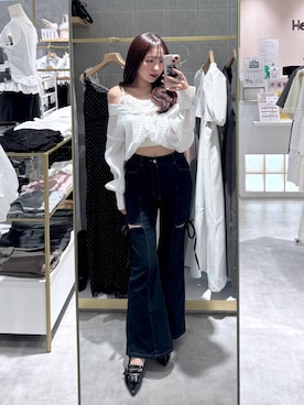 「Heather（ヘザー）のカップツキリブキャミ２　279752（キャミソール、ホワイト系）」を使った、ちなさん（レディース・159cm）の春コーディネート