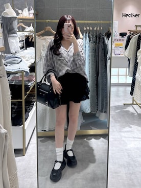 「Heather（ヘザー）のボリュームフラットスニーカー　133258（スニーカー、ブラック系）」を使った、ちなさん（レディース・159cm）の春コーディネート