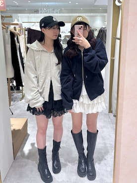 「Heather（ヘザー）の【累計10万本】楽ちんなのに美脚！秋冬No.1ブーツ　インヒールストレッチロングブーツ　571563（ブーツ）」を使った、ちなさん（レディース・159cm）の秋コーディネート