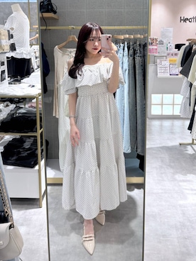 「Heather（ヘザー）のＷリボンミュールパンプス　631328（パンプス、ホワイト系）」を使った、ちなさん（レディース・159cm）の春コーディネート