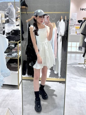 「Heather（ヘザー）の【NEW ERA/ニューエラ】ダメージCAP　632670（キャップ、グレー系）」を使った、ちなさん（レディース・159cm）の春コーディネート