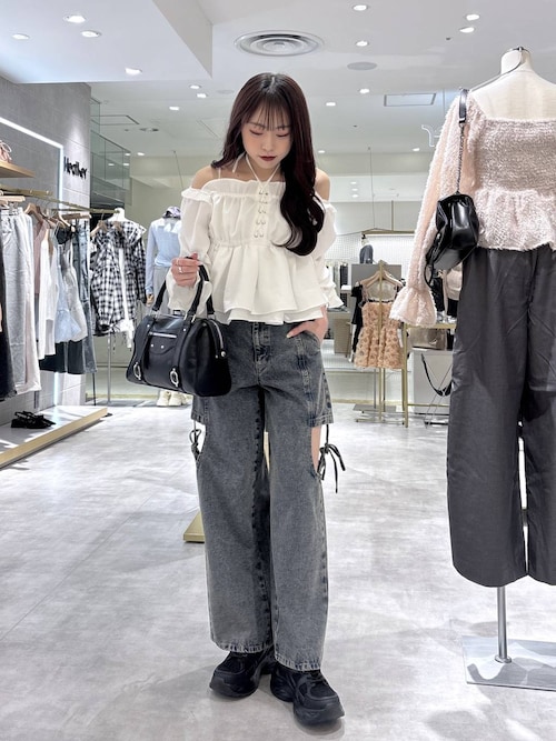 Heather（ヘザー） ブラウス シャツ レースアップオフショルブラウス 