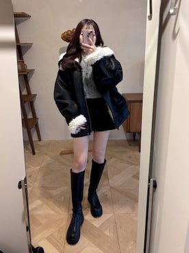 「アイテム（ムートンコート）」を使った、ちなさん（レディース・159cm）の秋コーディネート