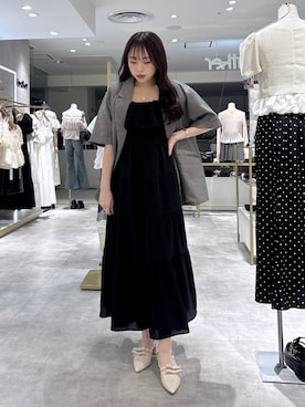 「Heather（ヘザー）のＷリボンミュールパンプス　631328（パンプス、ブラック系）」を使った、ちなさん（レディース・159cm）の春コーディネート