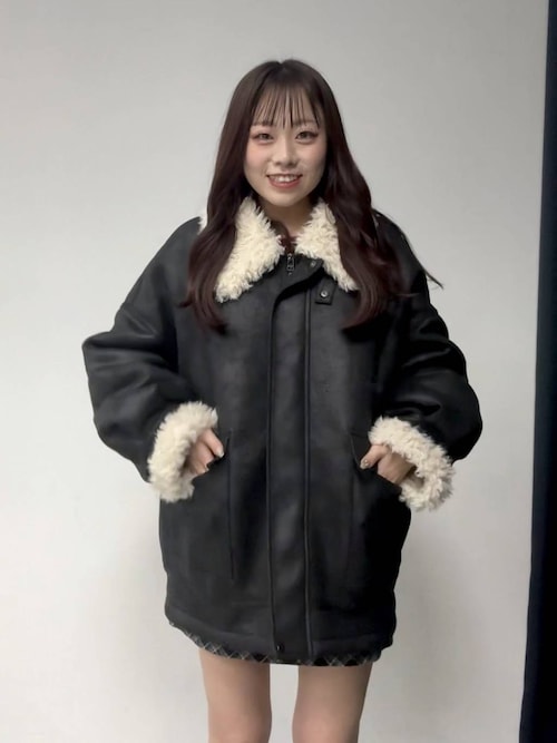 ファーカラーBIGムートンジャケット 598821（ムートンコート