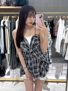 「Heather（ヘザー）のアイテム（パンツ）」を使った、ちなさん（レディース・159cm）の春コーディネート