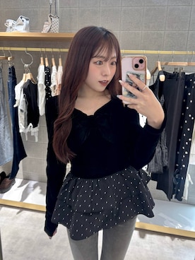 「Heather（ヘザー）のフリルヘムシアーベロアプルオーバー　1063928（Tシャツ/カットソー、ブラック系）」を使った、ちなさん（レディース・159cm）の夏コーディネート