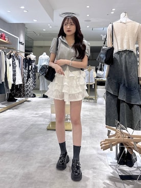 「Heather（ヘザー）のリボンショルダーBAG　129447（ショルダーバッグ、ブラック系）」を使った、ちなさん（レディース・159cm）の春コーディネート