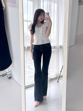 「Heather（ヘザー）のＷリボンミュールパンプス　631328（パンプス、ピンク系）」を使った、ちなさん（レディース・159cm）の春コーディネート