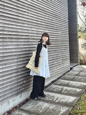 「Kastane（カスタネ）の【一部店舗限定】B ワッフル小花柄カーディガン（カーディガン/ボレロ、ブラック系）」を使った、ま ろ んさん（レディース・156cm）の春コーディネート