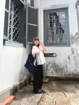 「アイテム（バッグ、ブルー系）」を使った、ま ろ んさん（レディース・156cm）の夏コーディネート