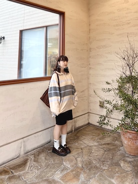 「Kastane（カスタネ）の【新色追加/無地&ボーダー/6色展開】ボーダージップニット（ニット/セーター、ホワイト系）」を使った、ま ろ んさん（レディース・156cm）の春コーディネート