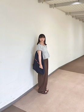 「Kastane（カスタネ）の【一部店舗限定/前後2WAY】バルーンブラウス（シャツ/ブラウス、ホワイト系）」を使った、ま ろ んさん（レディース・156cm）の秋コーディネート