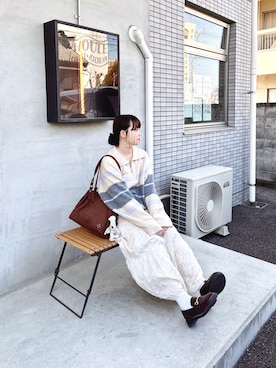 「Kastane（カスタネ）の【新色追加/無地&ボーダー/6色展開】ボーダージップニット（ニット/セーター、ホワイト系）」を使った、ま ろ んさん（レディース・156cm）の春コーディネート