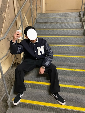 「ハンチング」｜「アイテム（スタジャン）」を使った、あすぼーさん（メンズ・175cm）の冬コーディネート