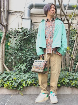 「DIESEL（ディーゼル）のアイテム（ナイロンジャケット）」を使った、TAKEMOTOさん（メンズ・178cm）の春コーディネート