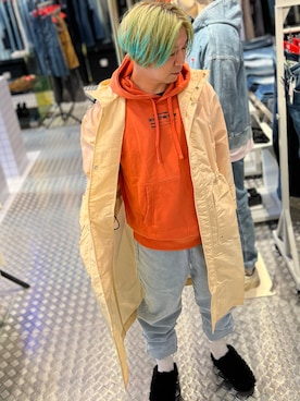 「DIESEL（ディーゼル）のアイテム（モッズコート）」を使った、TAKEMOTOさん（メンズ・178cm）の冬コーディネート