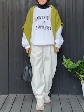 「ANGIE（アンジー）の2WAYオーバーサイズカラーカーディガン（カーディガン/ボレロ）」を使った、naguさん（レディース・153cm）の秋コーディネート