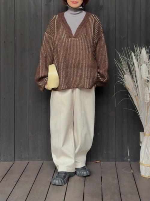 セール】オーバーサイズ畦編みVネックニット（ニット/セーター