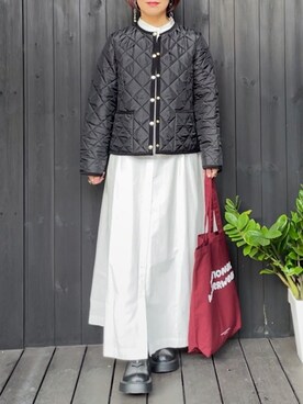 「Traditional Weatherwear」｜「アイテム（ノーカラージャケット）」を使った、naguさん（レディース・153cm）の秋コーディネート